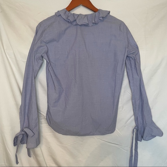 JW Anderson Light Blue Button Down Ruffle Neck Shirt - Picture 3 of 6